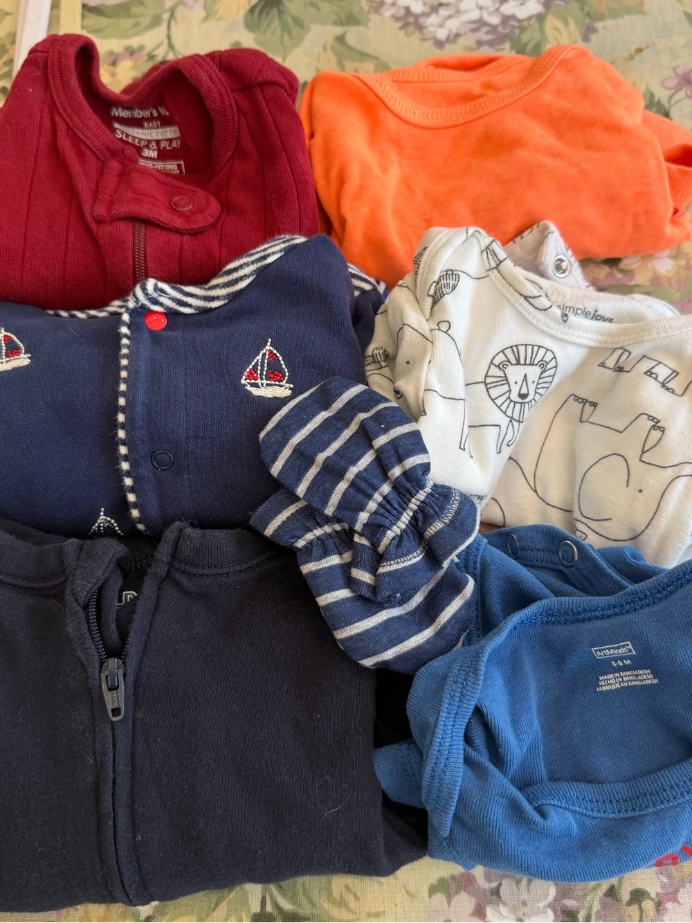 Mixed Baby Onesies & Sleepers - Navy, Red, Orange, White, Blue